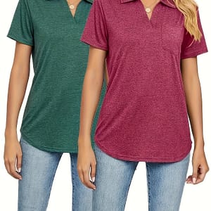 A Set Of 2 Shirts With Pockets, Casual Short-sleeve T-shirts For Spring And Summer, Plus-size Women’s Clothing. Clothing Shop Online at Dubai Trades