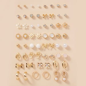 A Set Of 30 Pairs Of Delicate Golden Small Tree Shell Pearl Heart-shaped Gift Earrings For Ladies Clothing, Shoes & Jewelry Shop Online at Dubai Trades