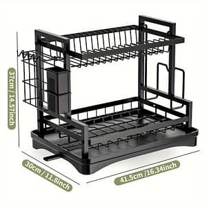 A Two-tier Dish Drying Rack For Storing Plates, Utensils, Cutting Boards, And Chopsticks, Designed For Kitchen Organization. Dish Racks Shop Online at Dubai Trades