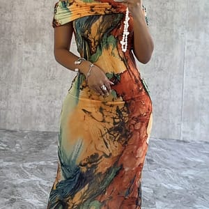 Abstract Print Sheath Dress, Off-shoulder Straight Neck For , Women’s Clothing Clothing Shop Online at Dubai Trades