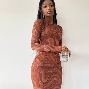 Abstract Ripple Print Dress, Sexy Mock Neck Long Sleeve Dress, Women’s Clothing Clothing Shop Online at Dubai Trades