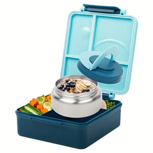 Adult Bento Box With Leak-proof Insulated Stainless Steel Bottle – 4 Compartment, 2 Temperature Zones (blue, Pink) – Suitable For School Lunches Home & Kitchen Shop Online at Dubai Trades