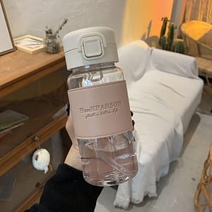 Aesthetic 500ml Bpa-free Pc Water Bottle With Pop-up Lid, Straw, And Leather Cover – Portable High-temperature Resistant Cup With Cleaning Brush Included Sports & Outdoor Recreation Accessories Shop Online at Dubai Trades