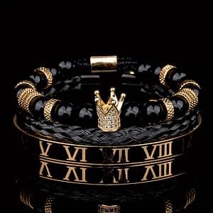 Aiduomirzer Men’s Adjustable Bracelet With Roman Crown Charm, Stainless Steel & Eye, Black Plated, Synthetic Zirconia, , Ideal For & Gifting, Valentine’s, Christmas, Father’s Day Bracelets Shop Online at Dubai Trades