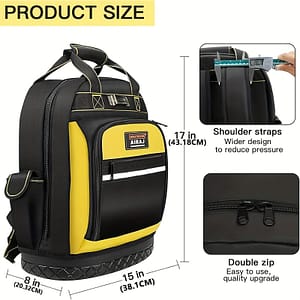 Airaj Multifunctional Backpack With Large Capacity, Waterproof Plastic Bottom And Multiple Pockets Design, Adjustable Shoulder Strap, Electrician Specific Storage Bag Business, Industry & Science Shop Online at Dubai Trades