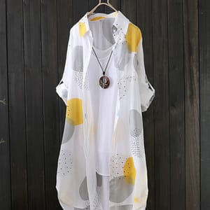 Allover Print Button Front Blouse, Casual Long Sleeve Thigh Length Blouse For Spring & Fall, Women’s Clothing Clothing Shop Online at Dubai Trades