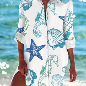 Allover Print Button Front Loose Dress, Casual Long Sleeve Collar Shirt Dress For Spring & Fall, Women’s Clothing Clothing Shop Online at Dubai Trades