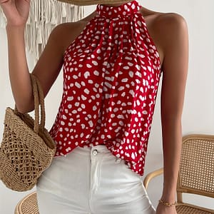 Allover Print Choker Neck Blouse, Casual Sleeveless Blouse For , Women’s Clothing Blouses Shop Online at Dubai Trades