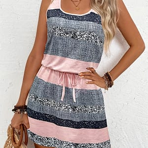 Allover Print Dress, Casual Tie Waist Sleeveless Dress For Summer, Women’s Clothing Clothing Shop Online at Dubai Trades
