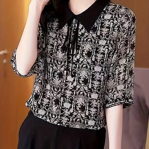 Allover Print Lapel Neck Blouse, Casual Half Sleeve Blouse For , Women’s Clothing Blouses Shop Online at Dubai Trades