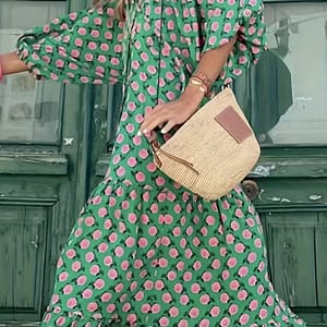 Allover Print Loose Dress, Puff Sleeve Maxi Length Dress, Women’s Clothing Clothing Shop Online at Dubai Trades