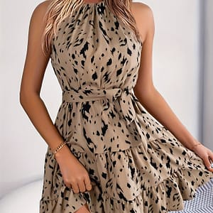 Allover Print Sleeveless Dress, Casual Ruffle Hem Tie-waist Dress, Women’s Clothing Clothing Shop Online at Dubai Trades
