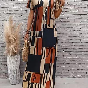 Allover Print V Neck Dress, Casual Short Sleeve Maxi Dress For , Women’s Clothing Clothing Shop Online at Dubai Trades