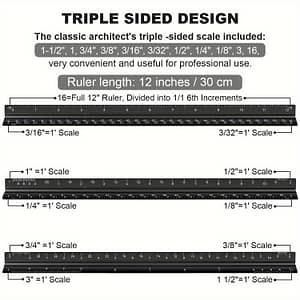 Architectural Scale Ruler For , 12” Metric Metal Engineers Triangle Drafting Ruler With Imperial Measurements For Engineering, Artists, Drawing, Laser- Education & Crafts Shop Online at Dubai Trades