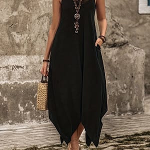 Asymmetrical Hem Spaghetti Strap Dress, Casual Solid Color Sleeveless Dress For Summer, Women’s Clothing Clothing Shop Online at Dubai Trades