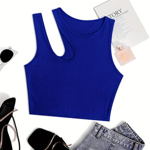 Asymmetrical Ribbed Crop Tank Top, Y2k Sleeveless Tank Top For Summer, Women’s Clothing Clothing Shop Online at Dubai Trades