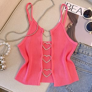 Back Heart Decor Cami Top, Sexy Solid Ribbed Crop Sleeveless Top For , Women’s Clothing Clothing Shop Online at Dubai Trades