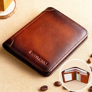 Banyanu Vintage Leather Bifold Wallet – Head Layer, , Large Capacity Accessories Shop Online at Dubai Trades