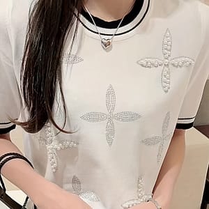 Beaded Rhinestone Crew Neck Knitted Top, Casual Short Sleeve Sweater For , Women’s Clothing Clothing Shop Online at Dubai Trades