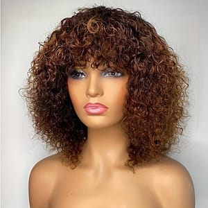 Beauty Highlight Curly Wig With Bangs – 100% Peruvian Remy Human Hair, Kinky , 150% Density, , Shoulder-length Style For Beauty & Personal Care Shop Online at Dubai Trades