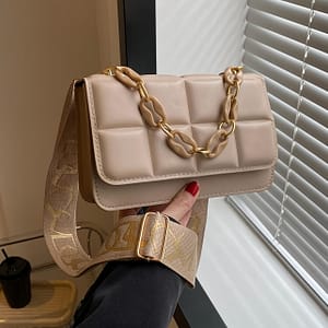 Black Synthetic Leather Mini Plaid Crossbody Bag With Adjustable Strap & Golden-tone Chain Detail – Stylish Women’s Handbag For Use, Mini Purse Clothing, Shoes & Jewelry Shop Online at Dubai Trades