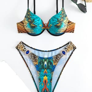Bohemian Pattern, Bikini Separated Swimsuit, Summer Swimwear | Peacock Print | Stretchy Fabric Bikinis Shop Online at Dubai Trades