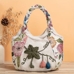 Bohemian Style Handmade Flower Tote Bag, Foldable, Zipper Closure, Fixed Shoulder Strap, With Wristlet, For Vacation Clothing, Shoes & Jewelry Shop Online at Dubai Trades