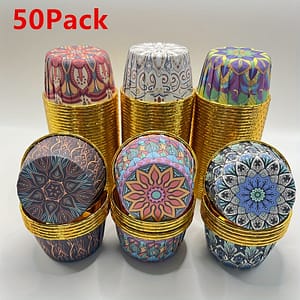 Bohemian Style Large Baking Cups – 50 Pack, High Temperature Resistant Golden Paper Cupcake Liners For Muffins And Mousse Desserts Bakeware Shop Online at Dubai Trades