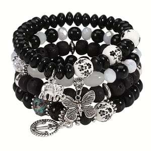 Bohemian Style Layered Beaded Bracelet With , Boat & Elephant Pendants, Foldable Stackable Medium Charm Jewelry For Summer Beach Bracelets Shop Online at Dubai Trades