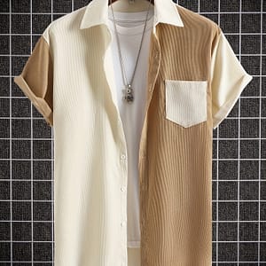 Bohemian ‘s Corduroy Short Sleeve Shirt – Color Block, Button-up, Casual Summer Wear Casual Button-Down Shirts Shop Online at Dubai Trades