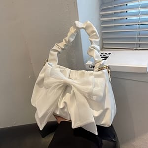 Bowknot Decor Satchel Abg, Trendy Solid Color Handbag With Ruched Handle Clothing, Shoes & Jewelry Shop Online at Dubai Trades