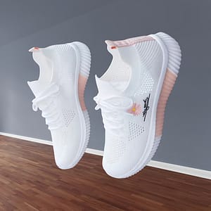 Breathable & Stylish Shoes – Soft Sole, Lightweight, Mesh Upper With Floral Embroidery, Casual Outdoor Sports Footwear In White, Ladies Sneakers Athletic Shop Online at Dubai Trades