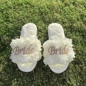Bride Wedding Open Toe Fuzzy Slippers, Elegant White Bridal Party Footwear, Bachelorette Party Slippers Clothing, Shoes & Jewelry Shop Online at Dubai Trades