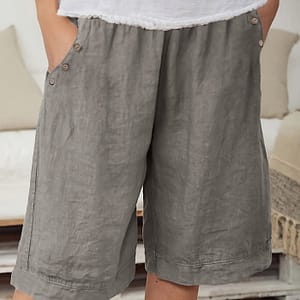 Button Decor Solid Drawstring Shorts, Casual Elastic Waist Straight Slant Pocket Shorts For , Women’s Clothing Clothing Shop Online at Dubai Trades