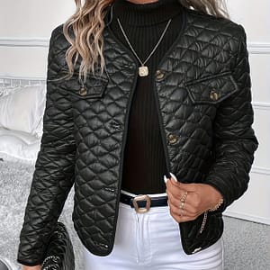 Button Front Quilted Puffy Coat, Casual Long Sleeve Insulated Coat For Fall & Winter, Women’s Clothing Clothing Shop Online at Dubai Trades
