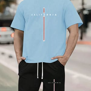 California Letter Print Men’ Piece Set, Short Sleeve T-shirt & Drawstring Shorts, Summer Trendy Casual Sweatsuits For Daily Outdoor Sports Active Shop Online at Dubai Trades