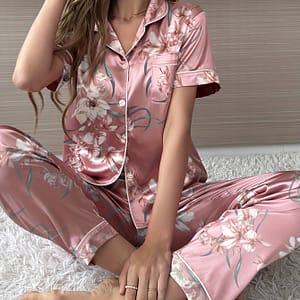 Cardigan Button Print D Short Sleeve Long Pants Pajama Set Clothing Shop Online at Dubai Trades