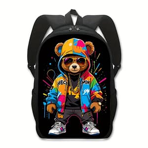 Cartoon Bear Backpack: Casual School Bags For Women And Men – Lightweight, Zip Closure, Adjustable Straps, And Vibrant Print Design Backpacks Shop Online at Dubai Trades