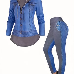 Casual Graphic Print Pants Set, Drawstring Long Sleeve Hoodie & High Waist Skinny Stretchy Leggings, Women’s Clothing Clothing Shop Online at Dubai Trades