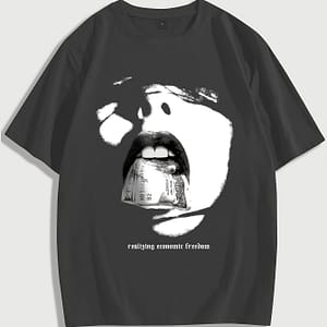 Casual Graphic Tee With Dollar Sign & Portrait Print – Comfy Polyester , Machine Washable, Round Neck Short Sleeve T-shirt For Couples – Clothing Shop Online at Dubai Trades