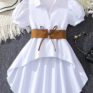 Casual Polyester Blouse With Front, Relaxed Fit, Semi-sheer, Short-sleeved, Suitable For Spring, Summer, And Fall Blouses Shop Online at Dubai Trades