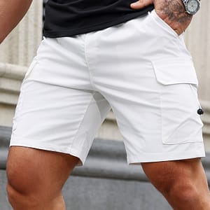 Casual Solid Men’s Loose Fit Elastic Waist Cargo Shorts With Side Pockets For Summer Outdoor Leisure And Work Clothing Shop Online at Dubai Trades