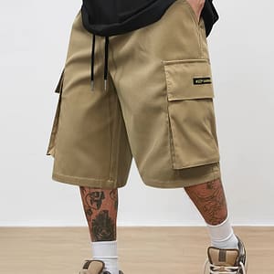 Casual Solid Men’s Loose Fit Elastic Waist Cargo Shorts With Side Pockets For Summer Outdoor Leisure And Work Cargo Shop Online at Dubai Trades