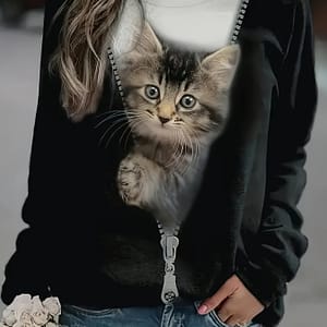 Cat Print Pullover Sweatshirt, Casual Long Sleeve Crew Neck Sweatshirt, Women’s Clothing Clothing Shop Online at Dubai Trades