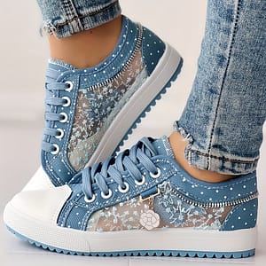 Cbi Style Women’s Floral Mesh & Cover Casual Sneakers – Breathable Low-top Lace-up Round-toe Spring Shoes With Pu Sole For Casual Attire, Comfortable Footwear | Sleek Clothing, Shoes & Jewelry Shop Online at Dubai Trades