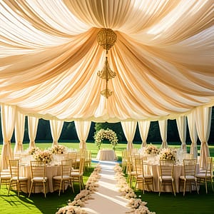 Champagne Chiffon Wedding Arch Drape – 26ft Sheer Fabric Curtain For Ceremony & Reception Decor, Versatile Use For Anniversaries, Bridal Event & Party Supplies Shop Online at Dubai Trades