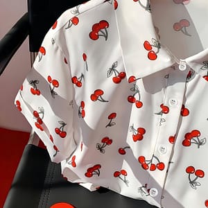 Cherry Print Button Front Blouse, Cute Short Sleeve Crop Top For , Women’s Clothing Blouses Shop Online at Dubai Trades