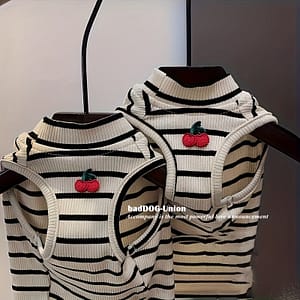 Cherry Striped Pet Vest: Suitable For Small To Medium Breeds, Summer And Spring. Made With Soft Polyester And Easy To Put On. Apparel & Accessories Shop Online at Dubai Trades