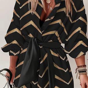 Chevron Print Button Front Dress, Casual Half Sleeve Tie Waist Mini Dress For , Women’s Clothing Clothing Shop Online at Dubai Trades