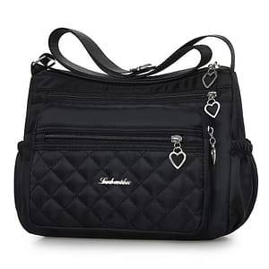 Chic Black Quilted Nylon Crossbody Bag For Women – Adjustable Strap, Lightweight & Versatile Shoulder Purse With Heart Charms And Zipper Compartments, Small Crossbody Bag Clothing, Shoes & Jewelry Shop Online at Dubai Trades